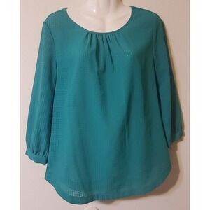 J. Crew Factory Womens Top XS Green Long Sleeve Scoop Neck Semi Sheer Gingham